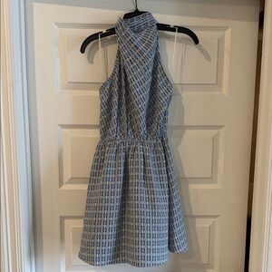 Express Blue Geometric Halter Mini Dress